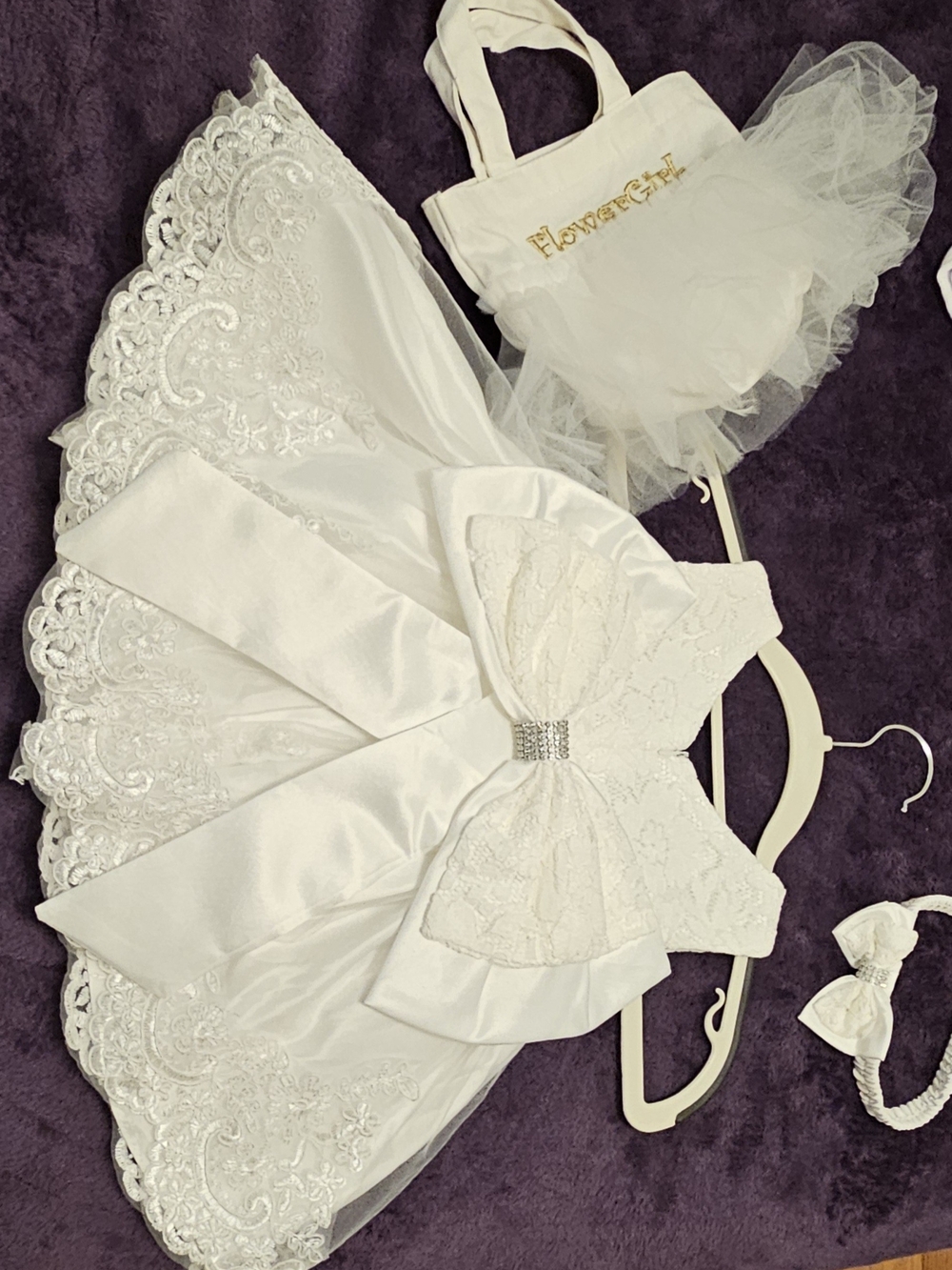 Baby Exquisite 5 PC  Dress,  Headband, Socks, Pin-on Large Bow & Purse 6mth